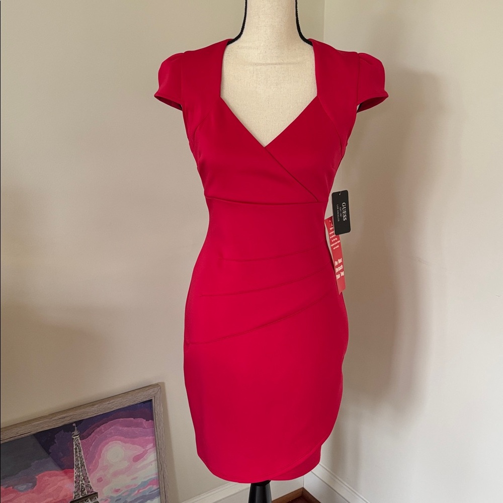 Guess NWT Red Cap Sleeve Dress with V-Neck Size 4